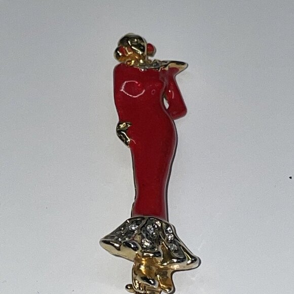 L’Officiel Italy Laura Fabbri Red Enamel Crystal Woman in Gown Brooch Pin - Picture 3 of 7
